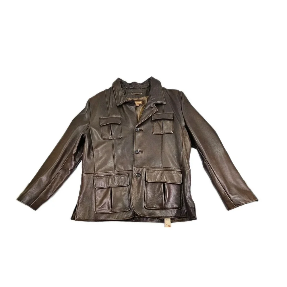 VTG Wilsons Leather Dark Brown Mens XL Field Jacket Sport Coat Lined Pockets